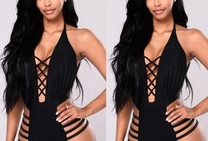 New black strappy one piece swimsuit